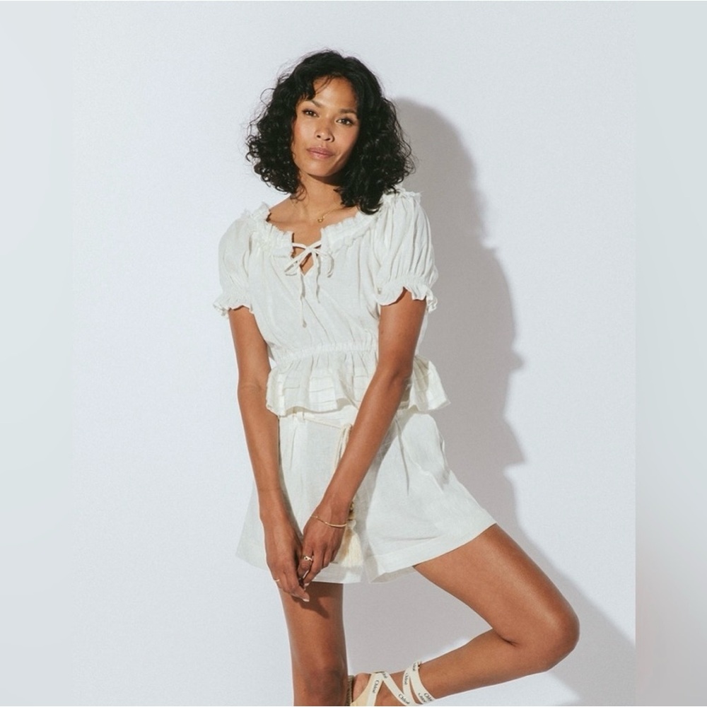 Cleobella Eliana Puff Sleeve Bohemian Top Ivory